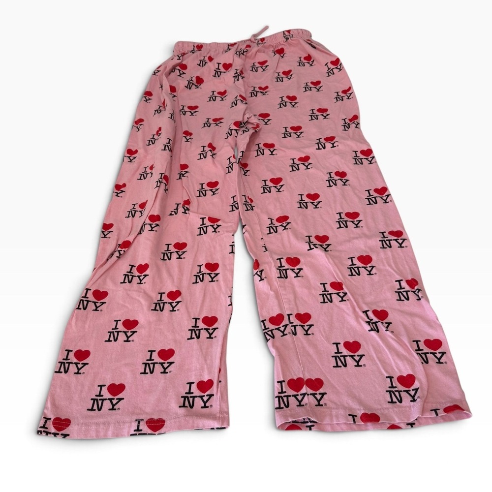I Love NY Womens XL Pink Pajama Pants 100% Cotton Wide Leg Lounge Sleepwear
